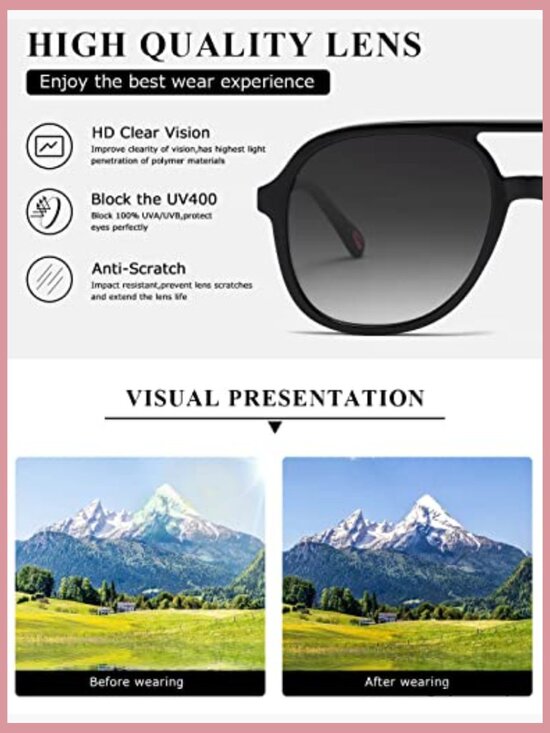 Retro Square Aviator Sunglasses Vintage Double Bridge UV Protection main image 4